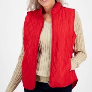 New women’s Sz M red high neck zip up business casual puffer vest jacket